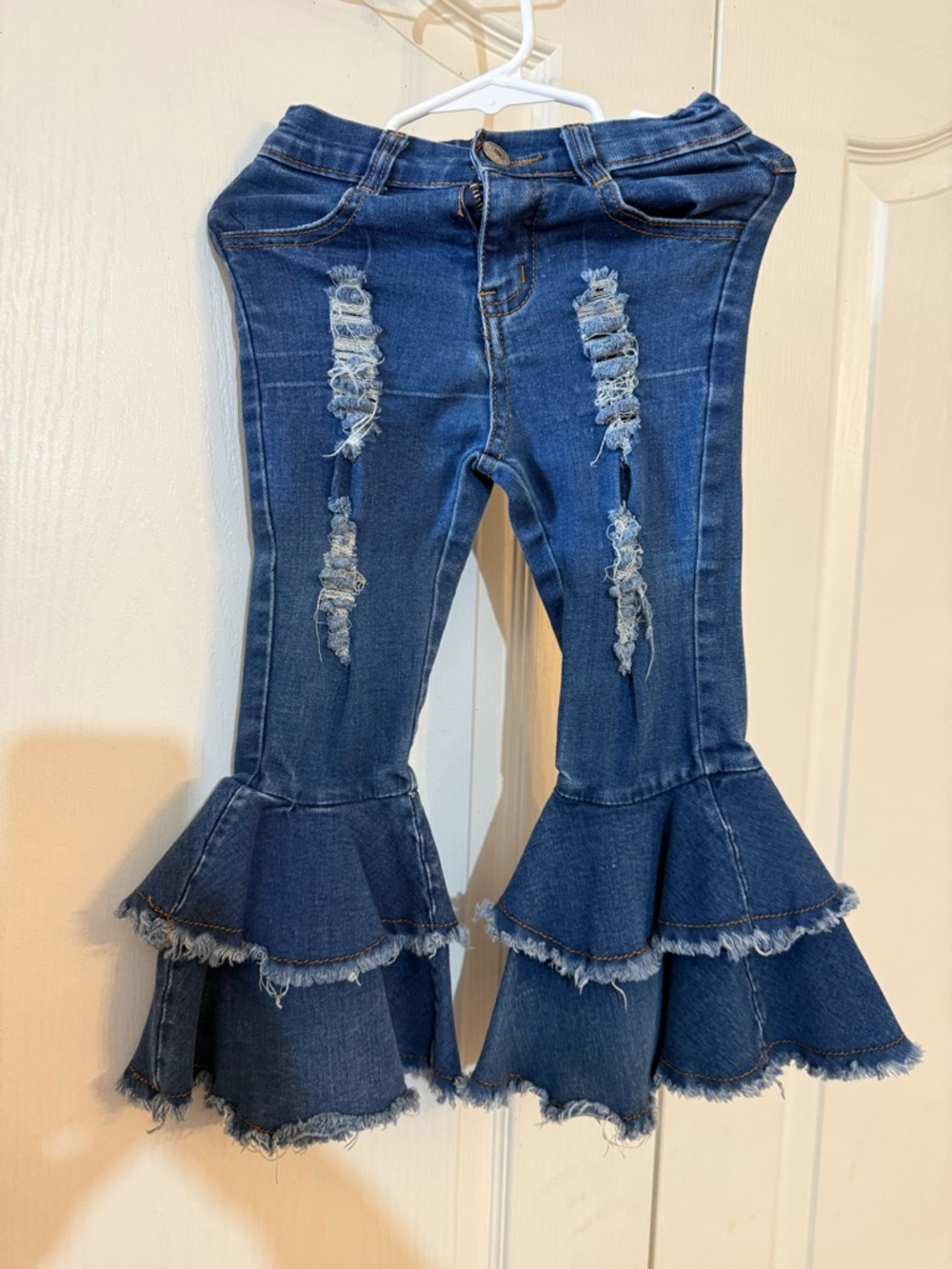 Dark Blue Ruffled Hem Women's Jeans